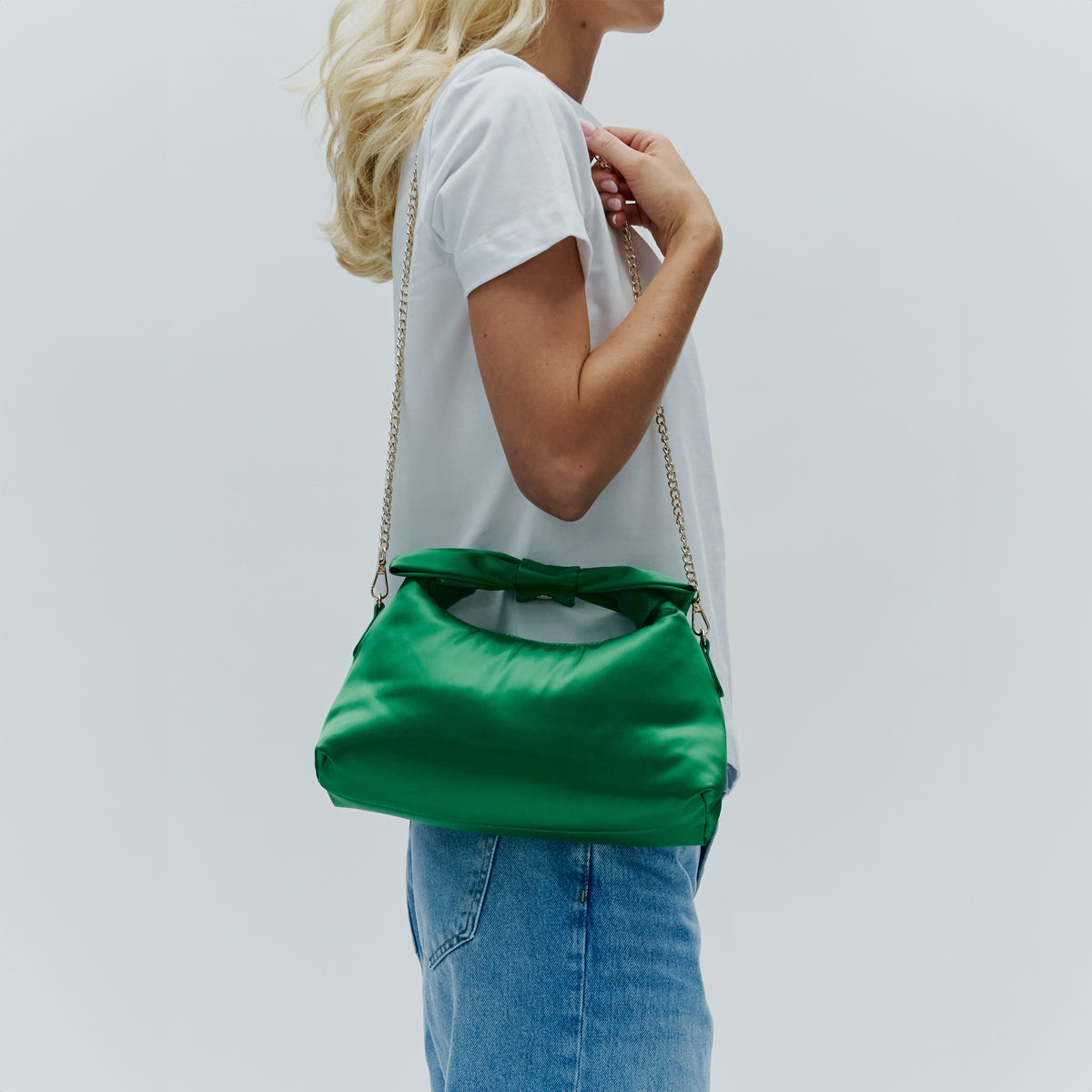 Núnoo Dandy Bow Recycled Satin Green w. Gold Small bag Green