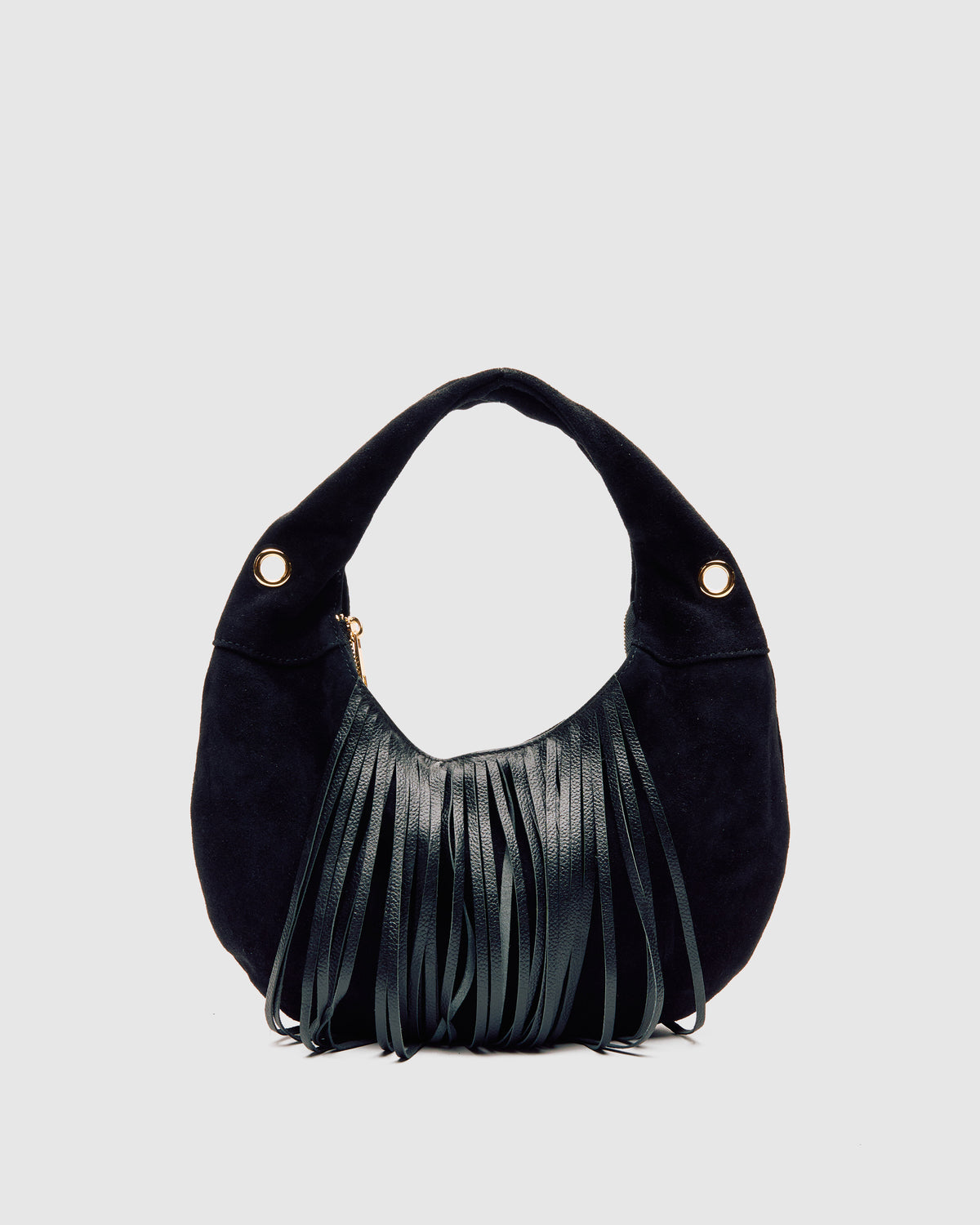 Núnoo Mini Gabi Suede Fringe Black w. Gold Small bag Black